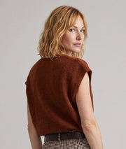 Gilet sans manches en maille femme Butonna brique à col V et boutons métalliques