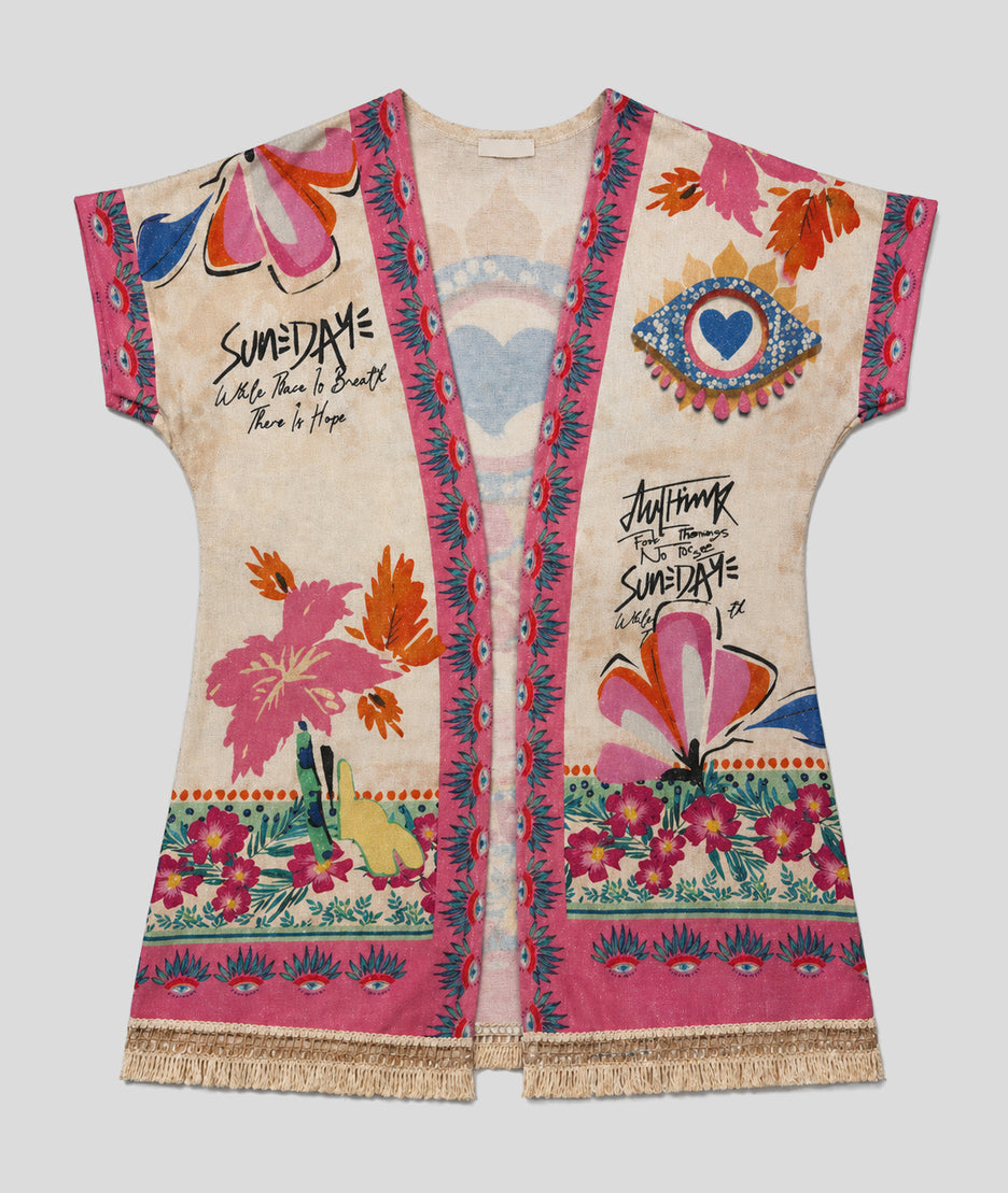 Gilet Cancoune long pailleté à motifs multi face