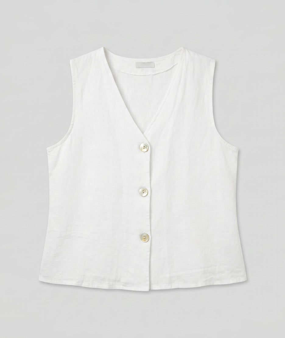 Gilet sans manches Erina en lin - blanc