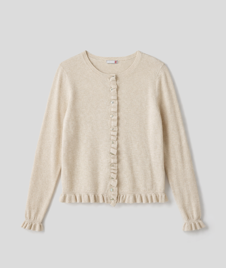 Cardigan Frou manches longues boutonné - beige