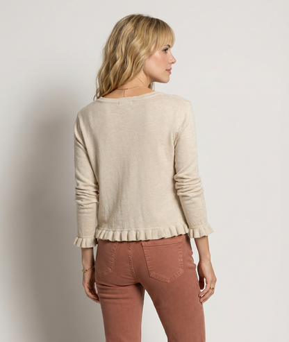 Cardigan Frou manches longues boutonné - beige