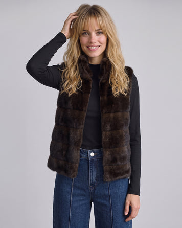 Gilet sans manches Furla en fausse fourrure choco femme