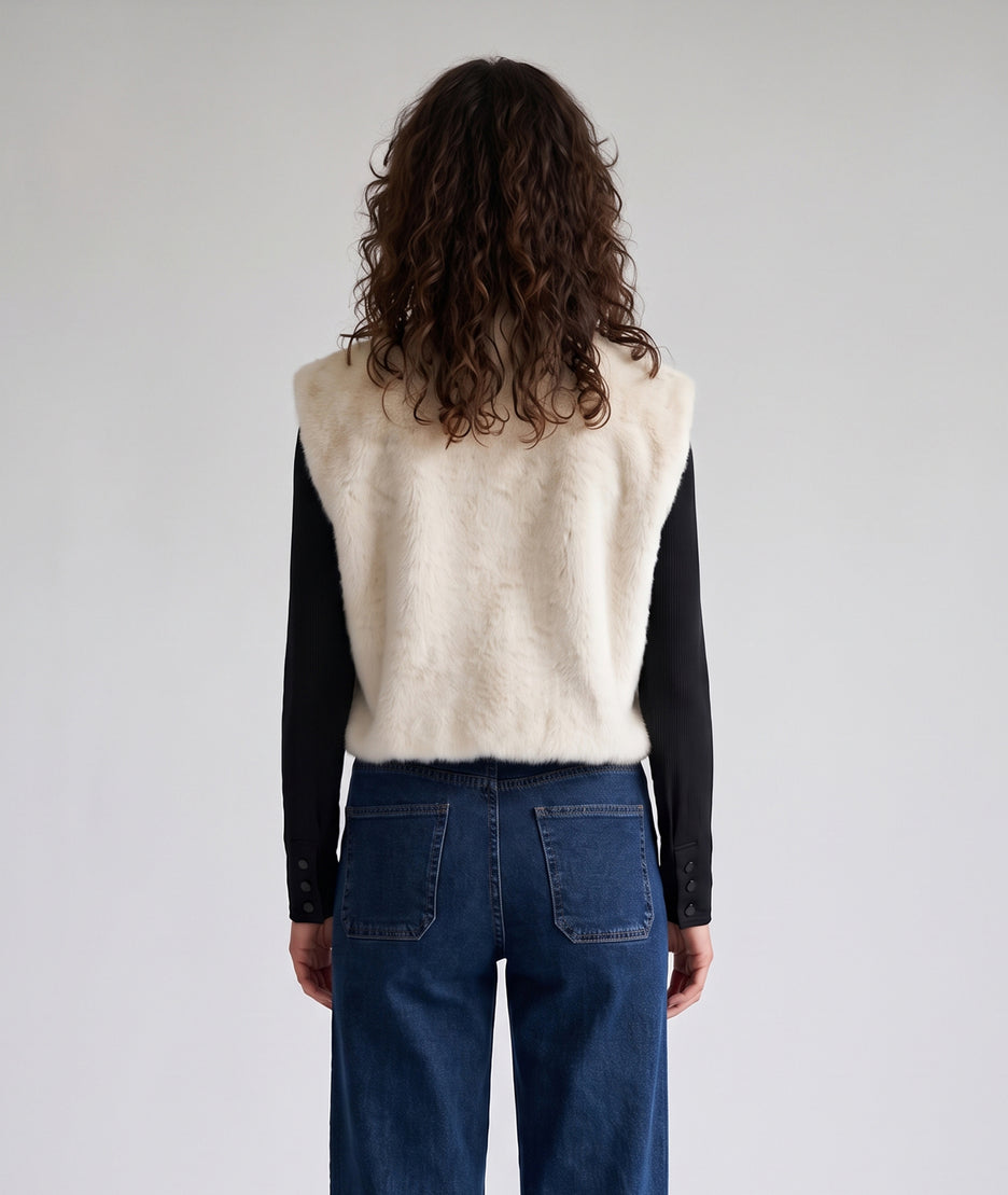 Gilet fausse fourrure femme Furly écru sans manches