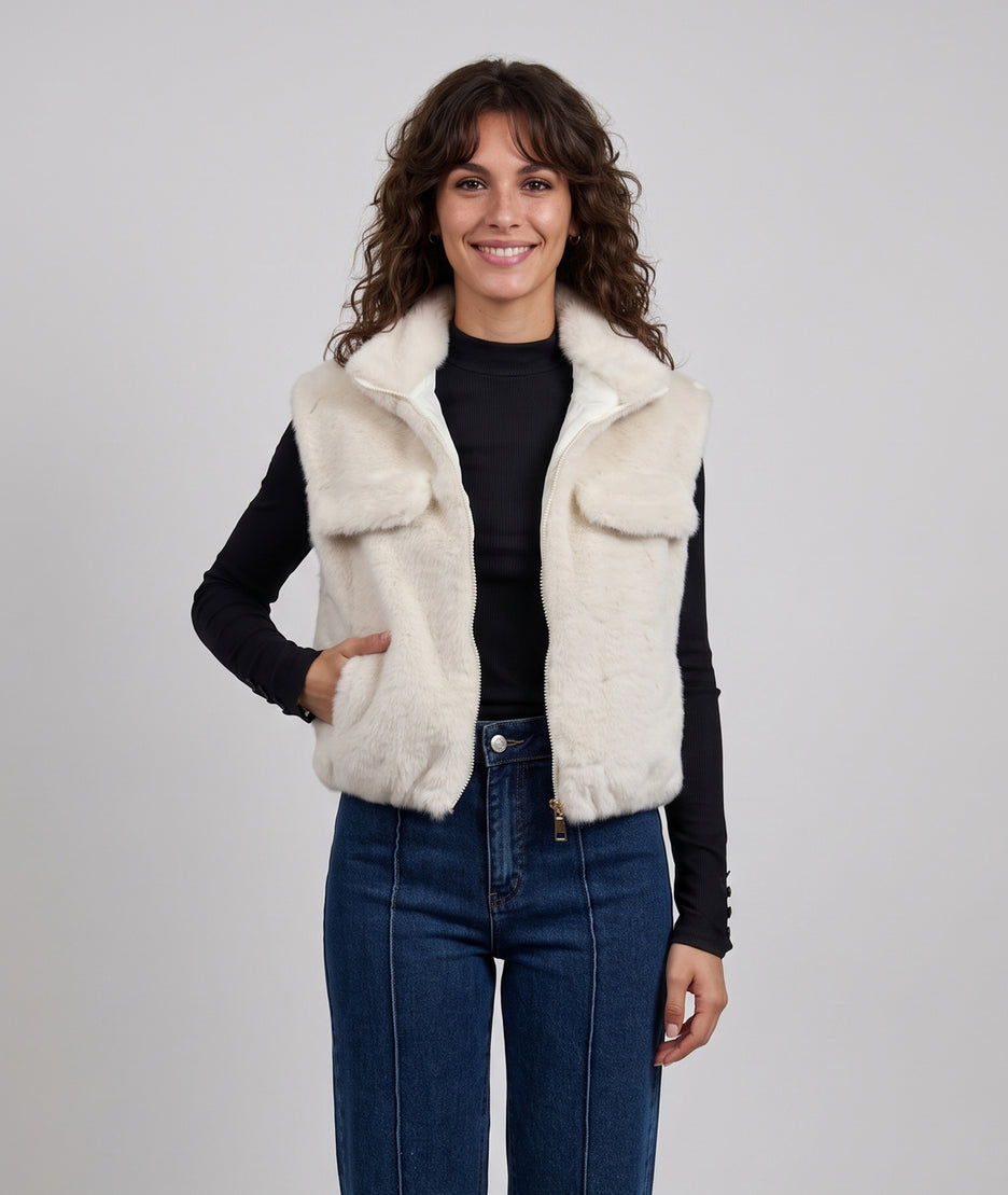 Gilet fausse fourrure femme Furly écru sans manches