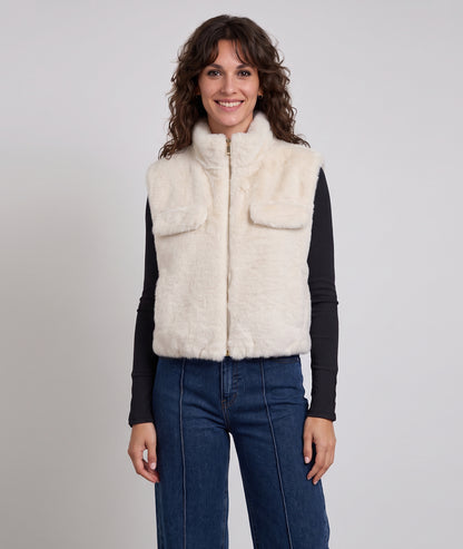 Gilet fausse fourrure femme Furly écru sans manches