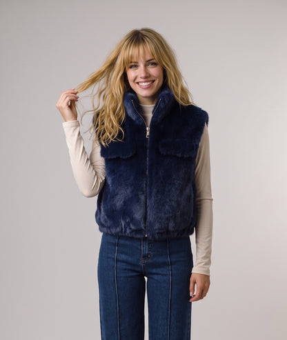 Gilet fausse fourrure femme Furly marine sans manches