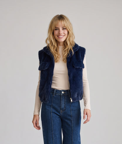 Gilet fausse fourrure femme Furly marine sans manches