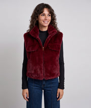 Gilet fausse fourrure femme Furly rouge sans manches