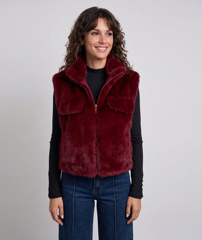 Gilet fausse fourrure femme Furly rouge sans manches