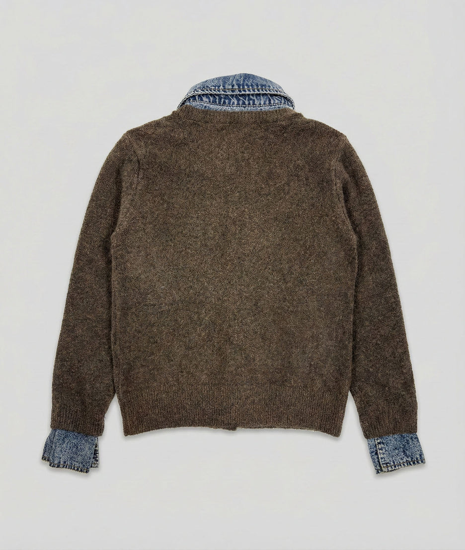 Gilet chemise en jean marron arrière fond gris