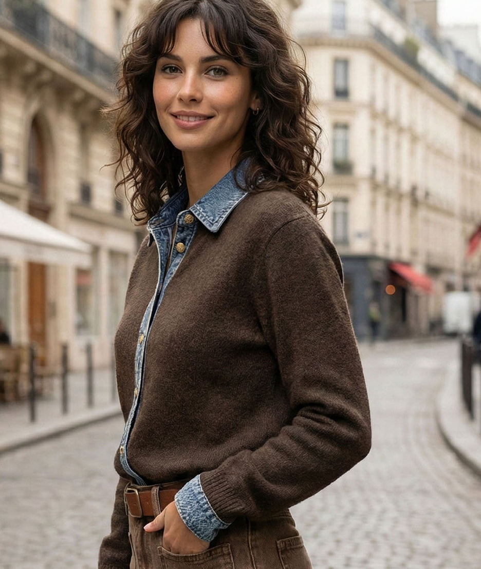 Gilet chemise en jean marron côté