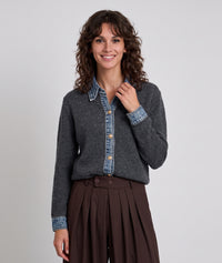 Gilet bi-matière maille et jean - gris