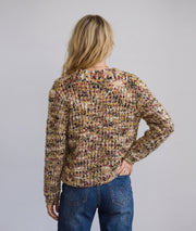 Gilet en maille femme multicolore bleu avec fils lurex et boutons dorés