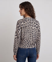 Gilet pailleté femme beige à motif léopard en maille