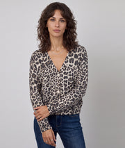 Gilet pailleté femme beige à motif léopard en maille