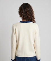 Gilet bi-matière femme Romane écru en maille et jean vue de dos