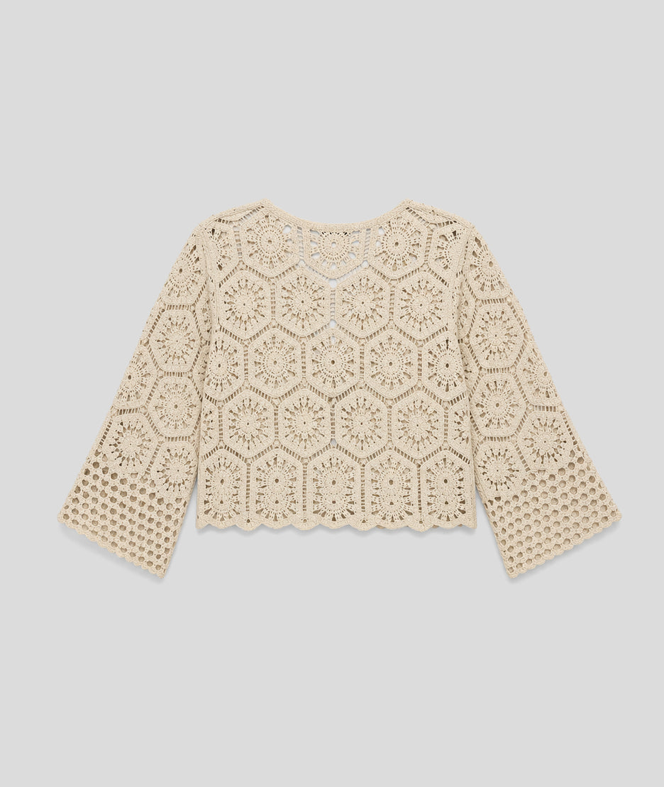 Gilet Sabine en maille ajourée beige dos