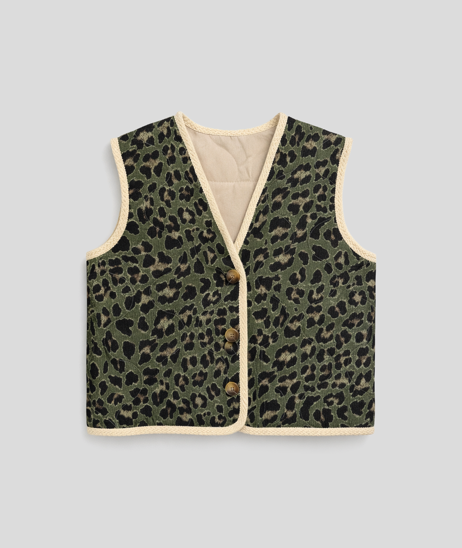 Gilet Simba sans manches léopard matelassé - kaki