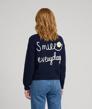 Gilet en maille femme Smily marine avec broderies smiley et manches longues