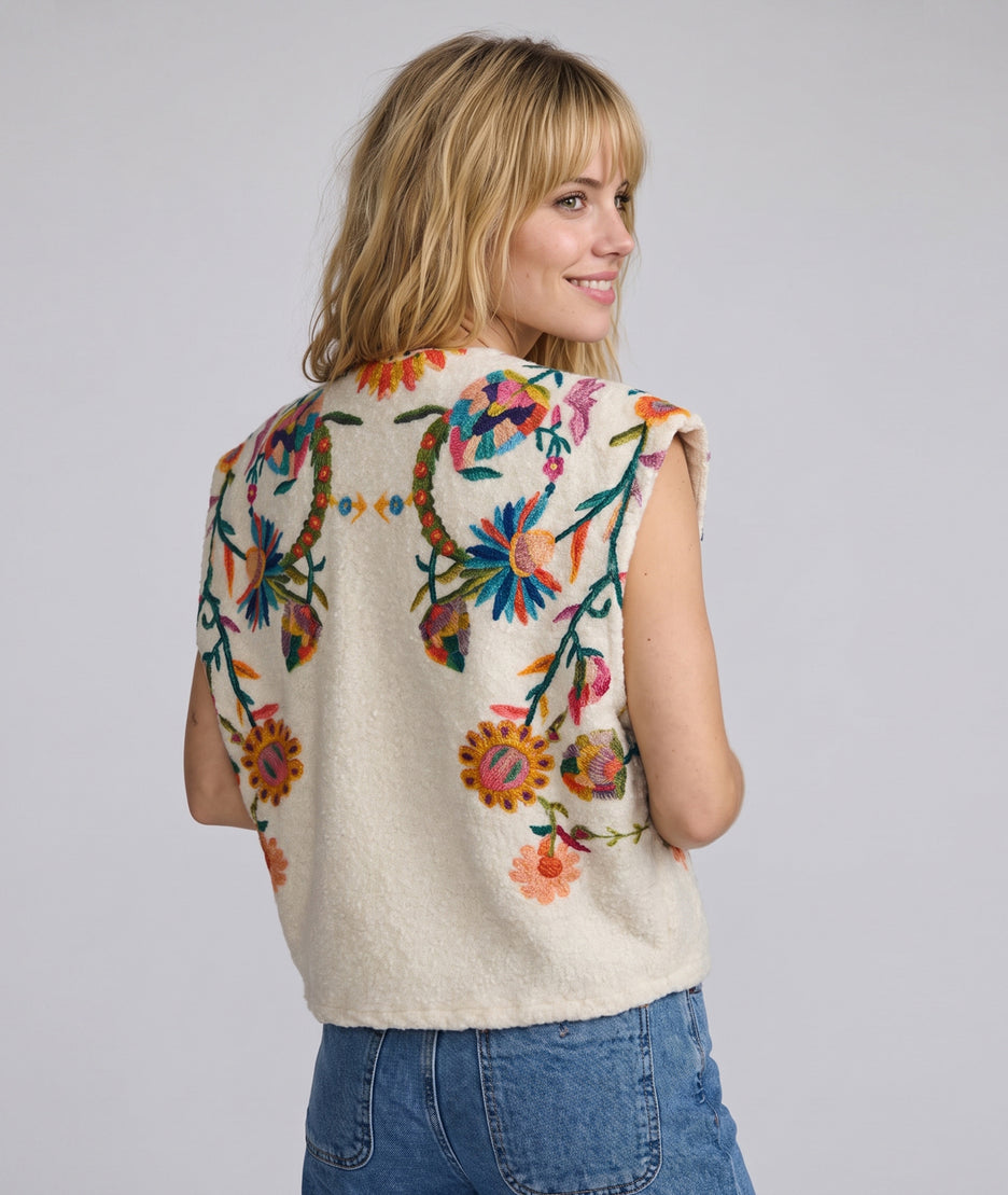 Gilet Tyna sans manches en bouclettes - ecru