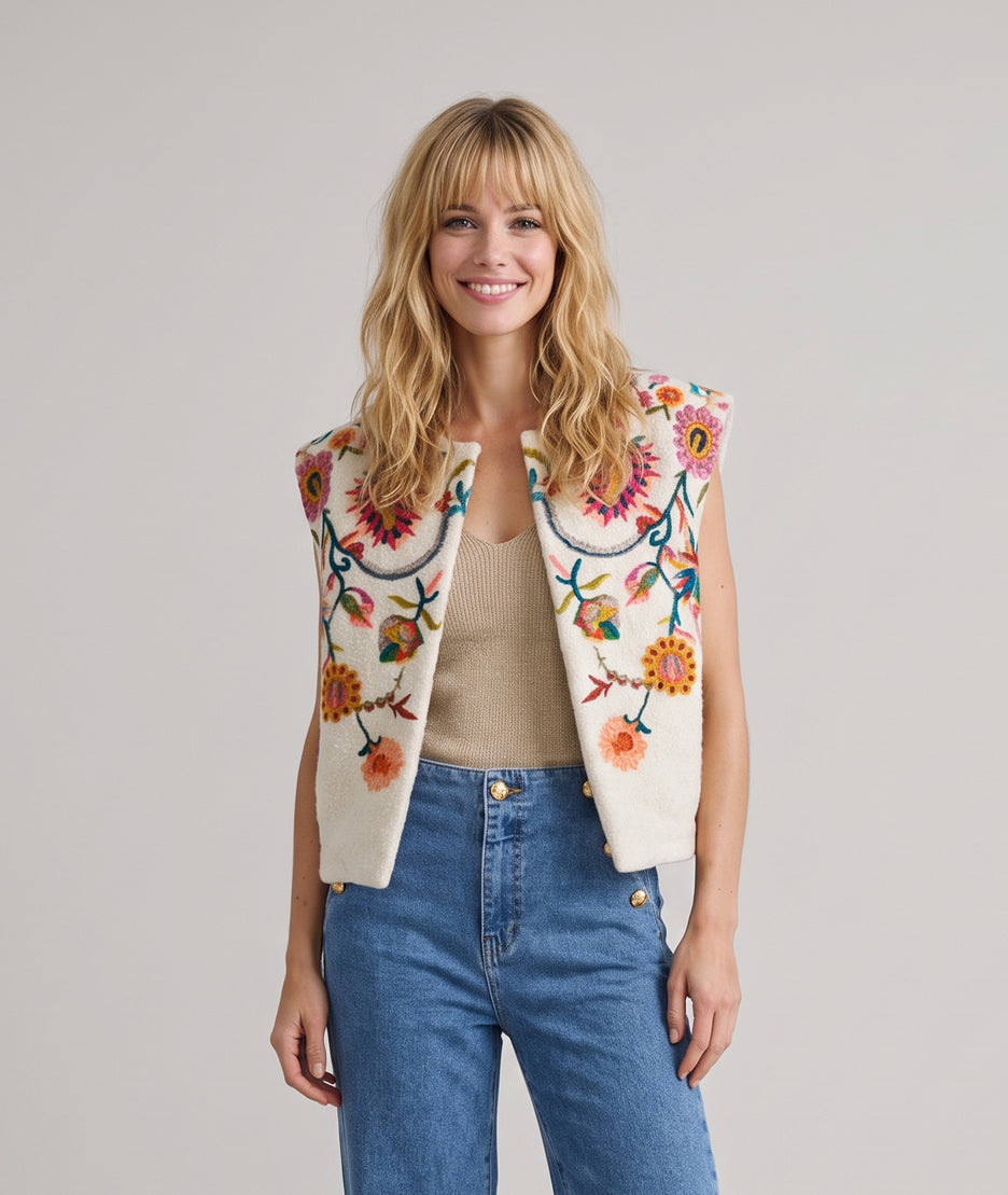 Gilet Tyna sans manches en bouclettes - ecru