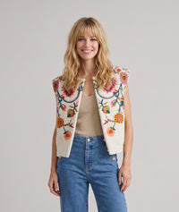 Gilet Tyna sans manches en bouclettes - ecru