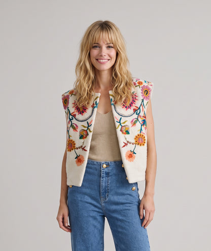 Gilet Tyna sans manches en bouclettes - ecru
