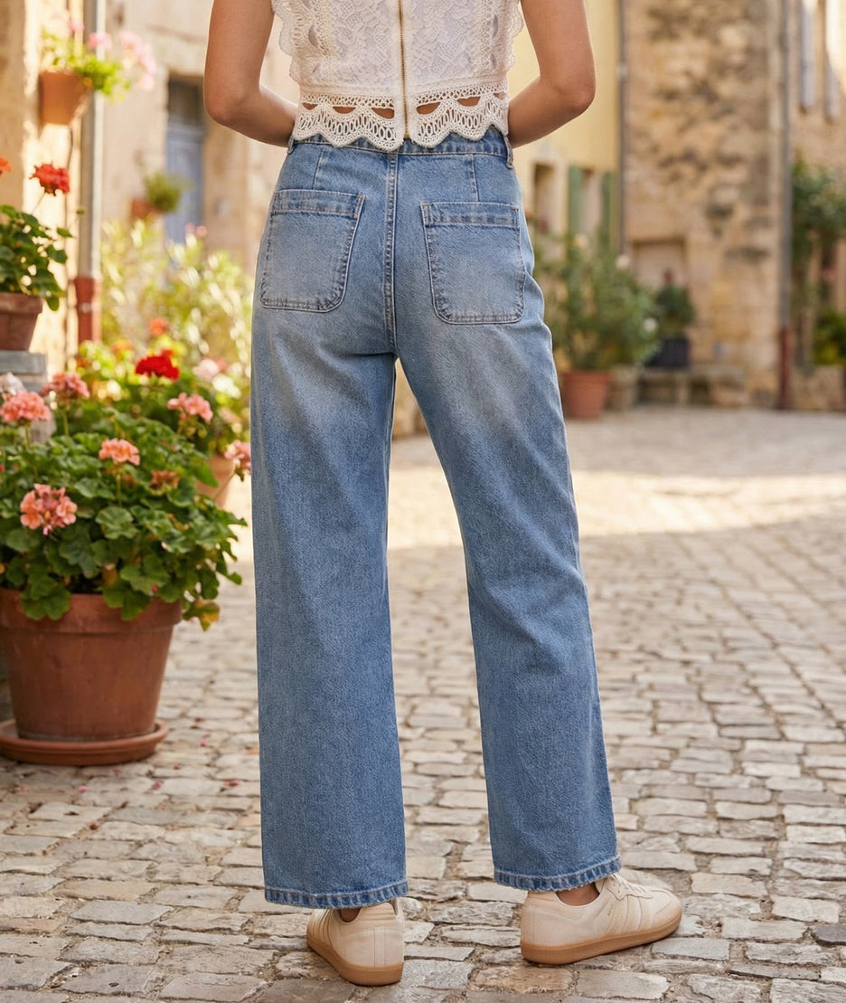 Jean Citrus wide leg à boutons fantaisies dos