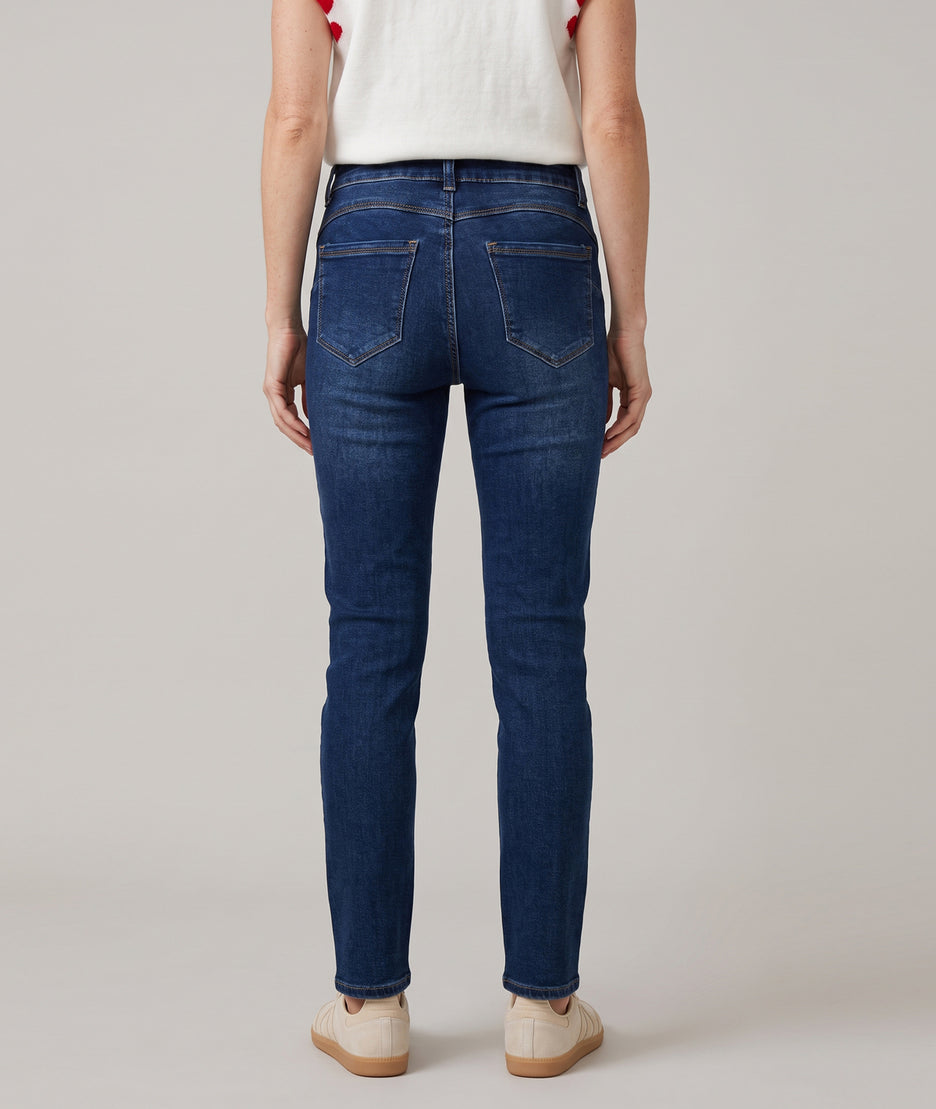 Jean taille haute femme coupe slim bleu