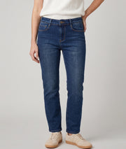 Jean taille haute femme coupe slim bleu