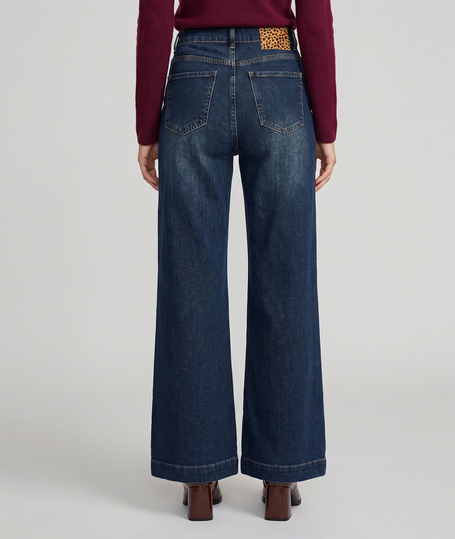 Jean wide leg délavé femme taille haute