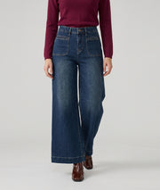 Jean wide leg délavé femme taille haute