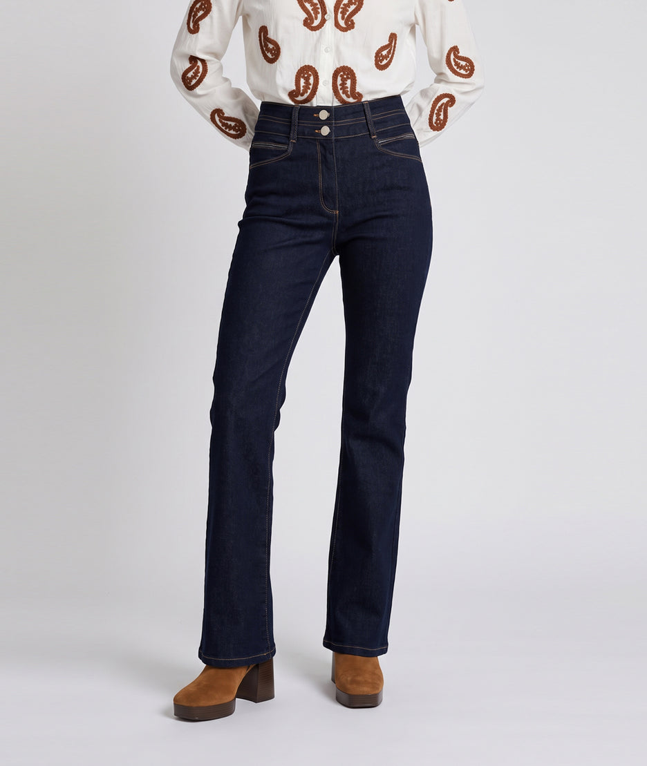 Jean bootcut brut femme taille haute esprit seventies
