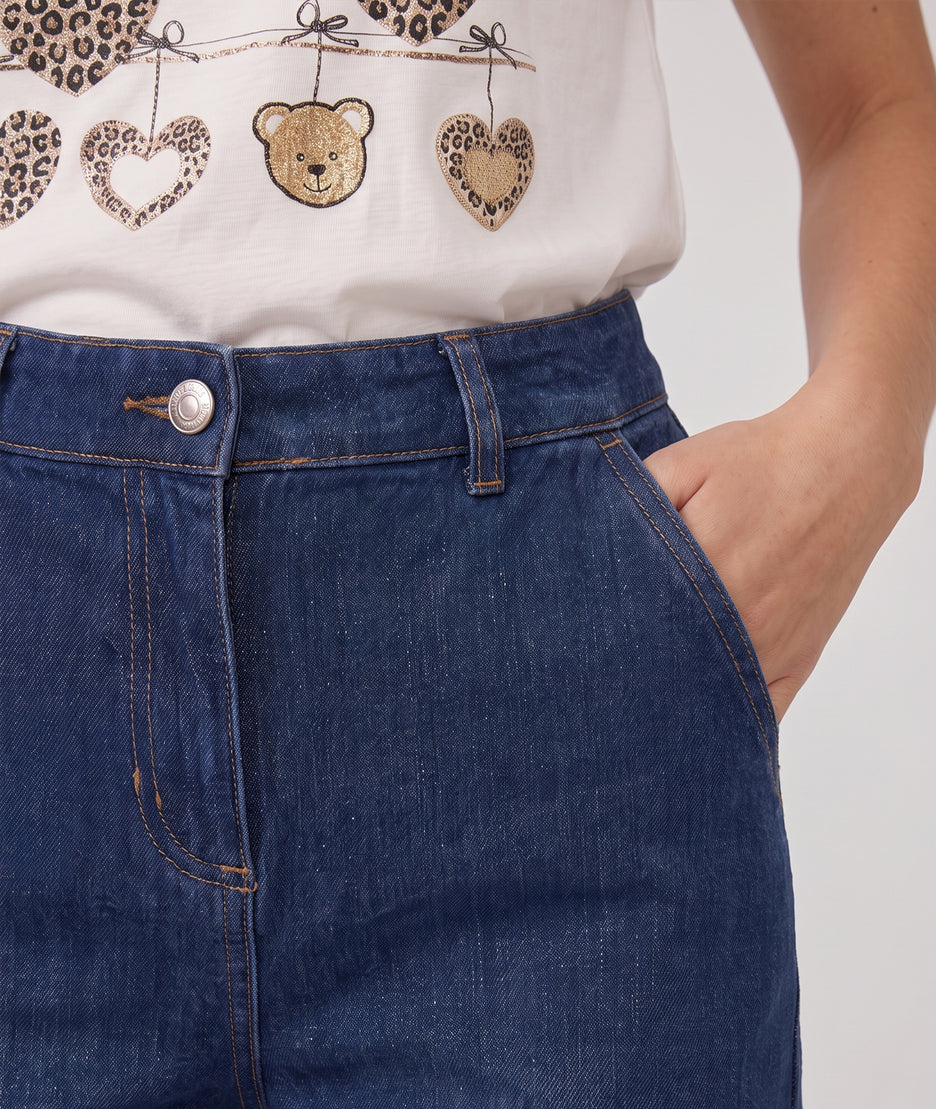 Jean coupe mum femme taille haute denim bleu 7/8e detail - Carnaby