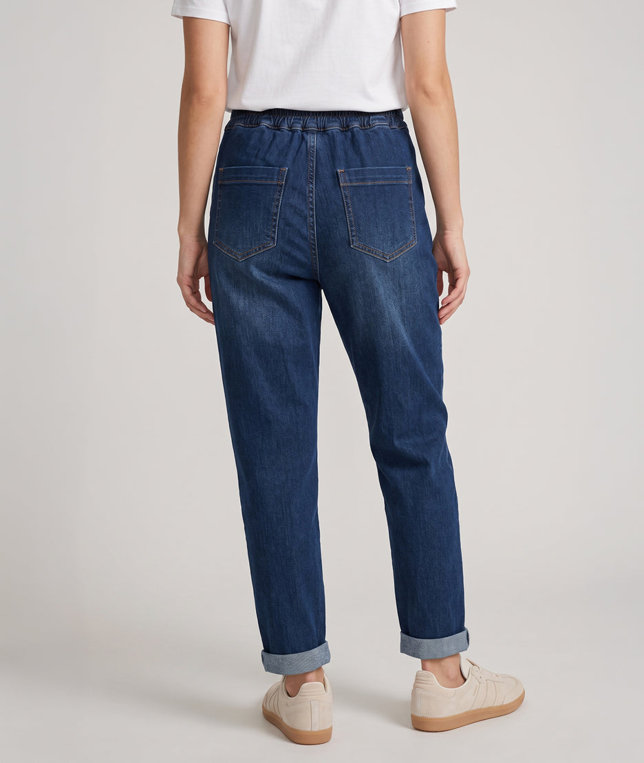 Jean coupe mum femme taille haute denim bleu 7/8e dos - Carnaby