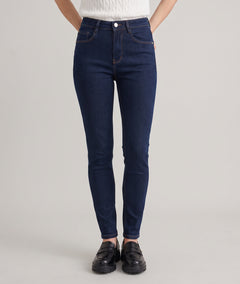 Jean brut femme slim taille haute en denim stretch porté de face