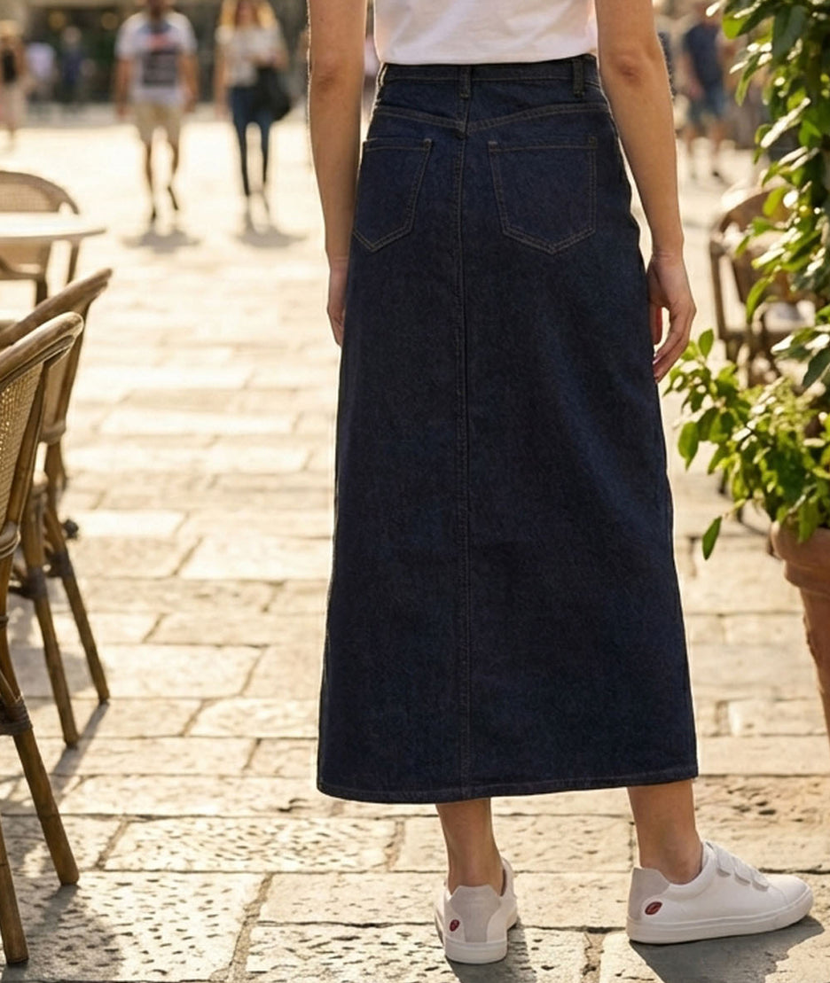 Jupe Dorita longue en jean - jean brut