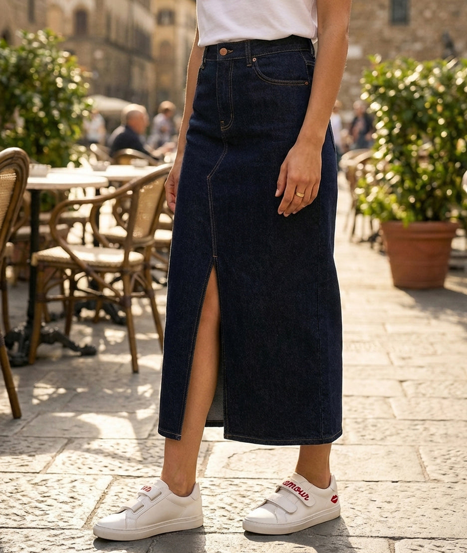 Jupe Dorita longue en jean - jean brut