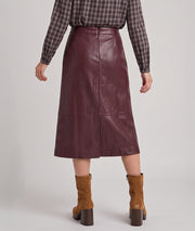 Jupe mi-longue simili cuir bordeaux femme dos - Carnaby