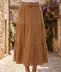 Jupe longue Lizzy gaz de coton - camel