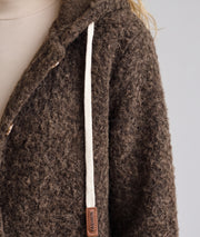Manteau en maille bouclée choco femme à capuche