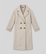 Manteau long femme écru Sonia à double boutonnage et col cranté à plat