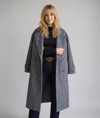 Manteau Sonia long à double boutonnage et col cranté - gris
