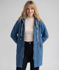 Manteau long à capuche en maille bouclée Zipo - gris