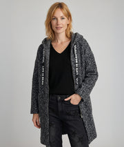Manteau long Zipo gris à capuche en maille bouclée femme