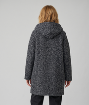 Manteau long Zipo gris à capuche en maille bouclée femme face arrière