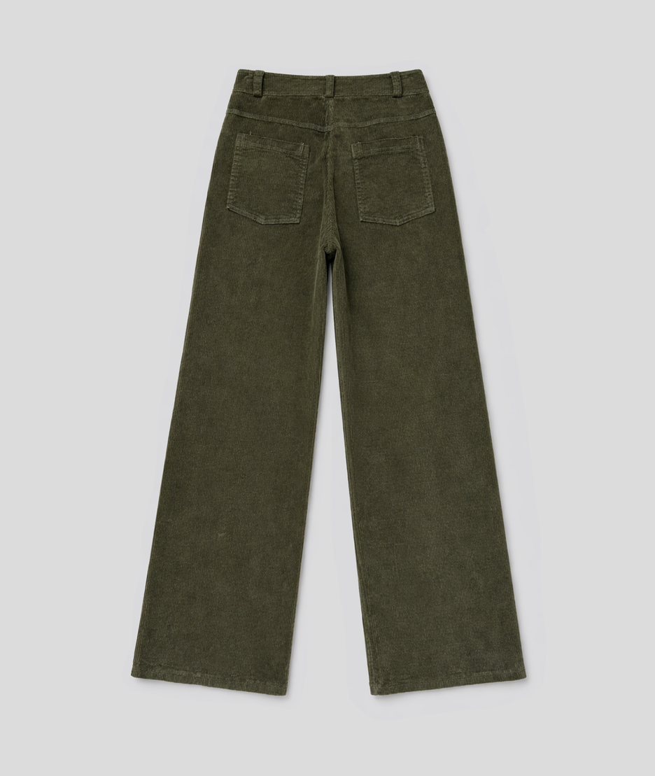 Pantalon Assia femme large velours côtelé wide leg  - kaki