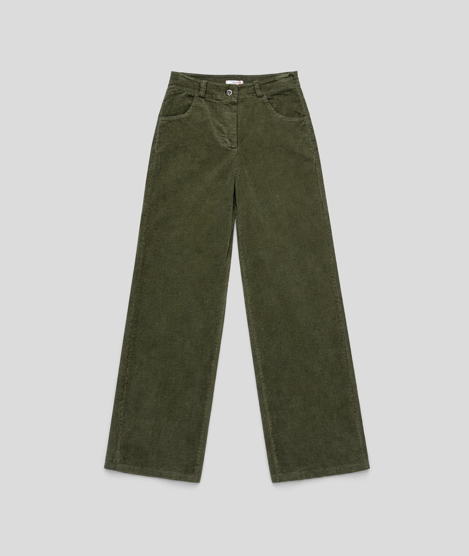 Pantalon Assia femme large velours côtelé wide leg  - kaki