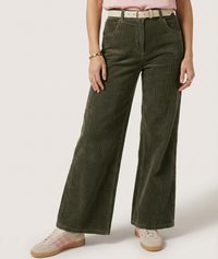 Pantalon Assia femme large velours côtelé wide leg  - kaki