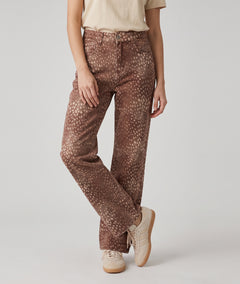 Pantalon Bambi taupe wide leg à motif animalier — marque Carnaby